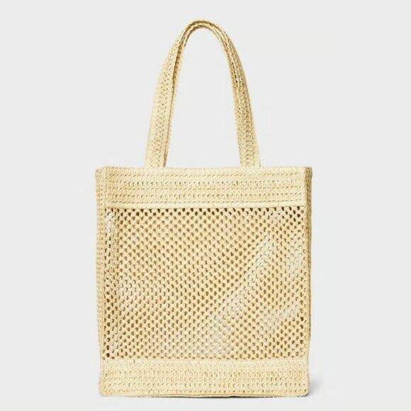 Universal Thread Straw Crochet Tote Handbag Beige NEW NWT - Picture 1 of 7